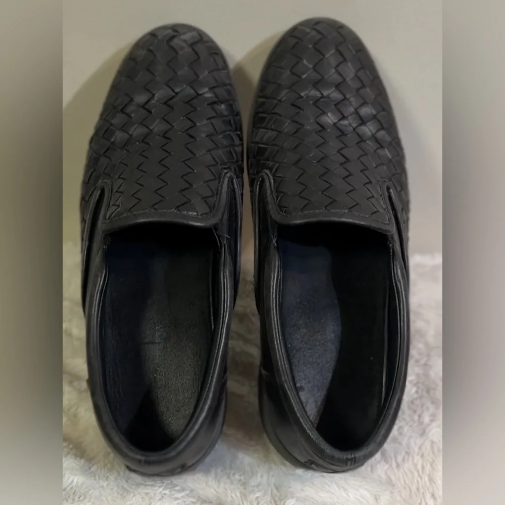 Bottega Veneta Intrecciato Woven Leather Slip On Loafers Black EU 40 US‎ 10